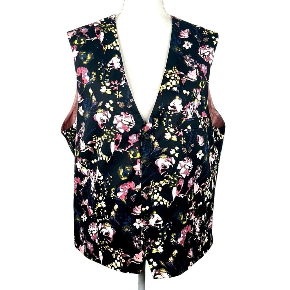 INC Y2K 90's Floral Classic Vintage Style‎ Button Down Vest Size Large